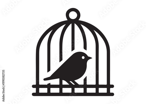 bird in a cage logo design silhouette vectors illustration, bird in a cage silhouette vector logo, silhouette birdcage vector logo, vintage black birdcage logo silhouettes vector on a white background