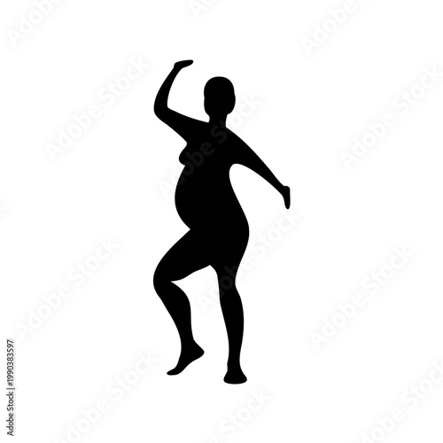 Pregnant woman, dancing silhouette, black icon, maternity illustration, vector graphic