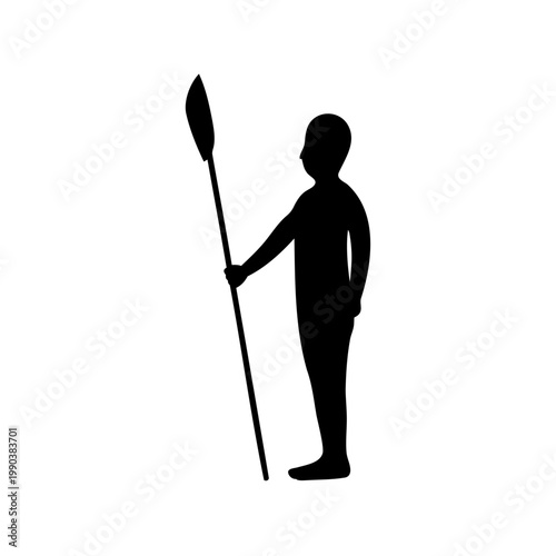 African warrior silhouette, tribal spear icon, black vector, isolated figure