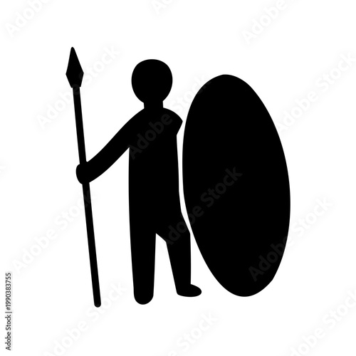 Warrior icon, ancient fighter silhouette, shield bearer, spearman symbol