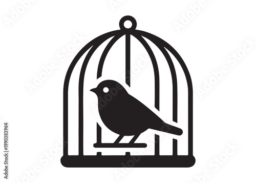 bird in a cage logo design silhouette vectors illustration, bird in a cage silhouette vector logo, silhouette birdcage vector logo, vintage black birdcage logo silhouettes vector on a white background