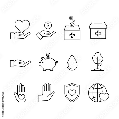 Charity and donation icons set vector illustration for philanthropy concepts