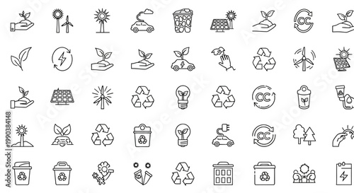 Set of hand drawn ecology and sustainable energy icons.