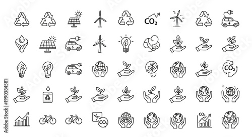 Set of hand drawn ecology and environmental protection doodle icons.