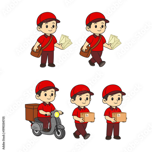 courier and mail delivery worker vector illustration set