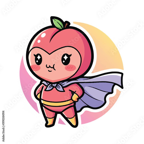 Cute Peach Superhero Character with Cape.