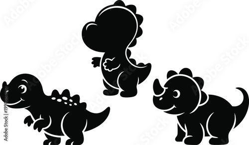 Dinosaur black silhouette set in stylized cartoon theme