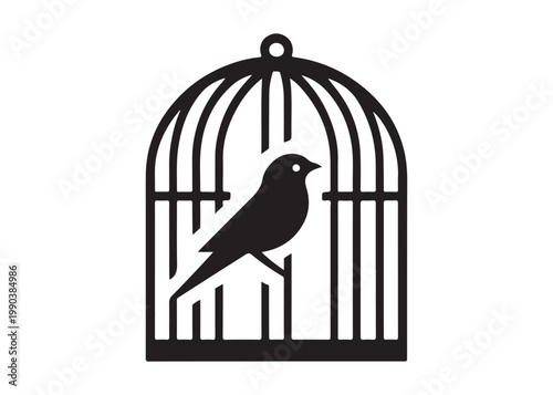 bird in a cage logo design silhouette vectors illustration, bird in a cage silhouette vector logo, silhouette birdcage vector logo, vintage black birdcage logo silhouettes vector on a white background
