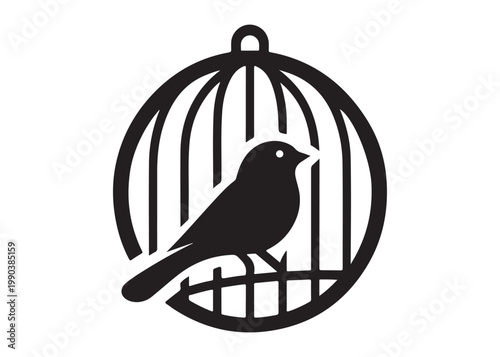 bird in a cage logo design silhouette vectors illustration, bird in a cage silhouette vector logo, silhouette birdcage vector logo, vintage black birdcage logo silhouettes vector on a white background