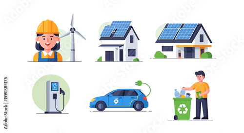 Set of Eco Friendly and Renewable Energy Concepts.