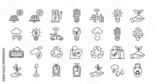 Set of hand drawn eco friendly and sustainability icons.