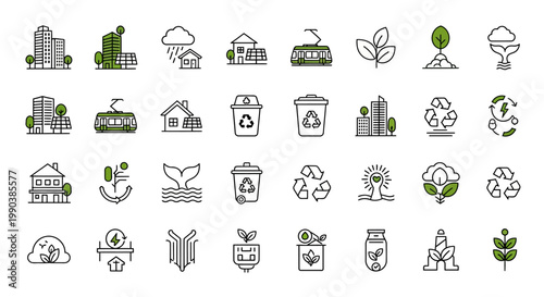 Set of Eco Friendly and Sustainability Doodle Icons.