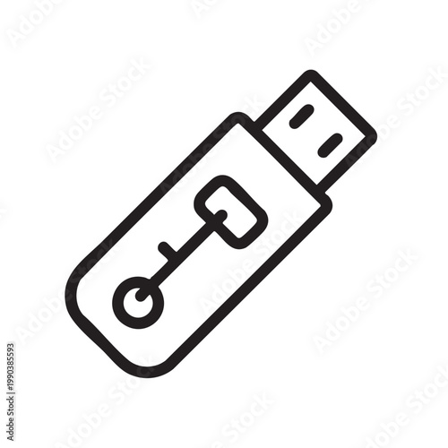 A simple line drawing of a USB flash drive with a lock on it.