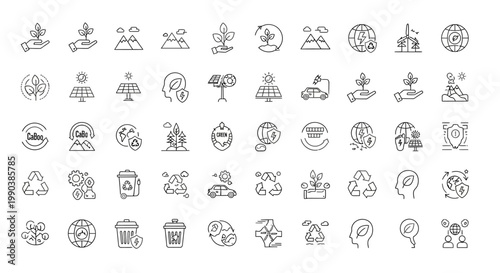Set of hand drawn environmental and sustainability icons.