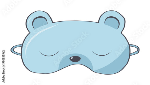 Blue bear shaped sleep mask hand drawn illustration with closed eyes for pajama day, slumber party and sleeping designs.
