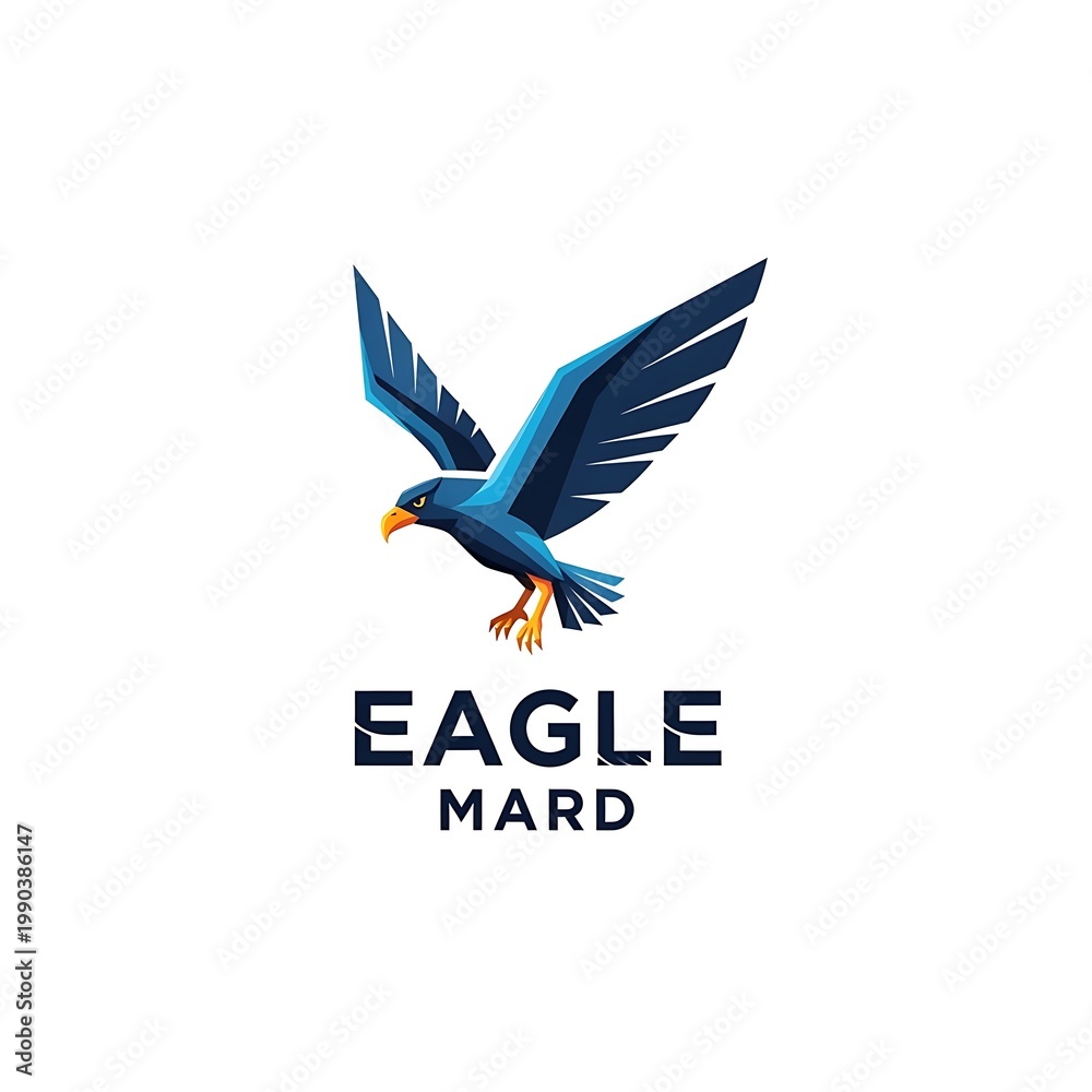 Fototapeta premium Modern stylized blue eagle illustration with powerful spread wings