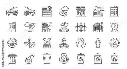 Set of hand drawn eco friendly and sustainability icons.