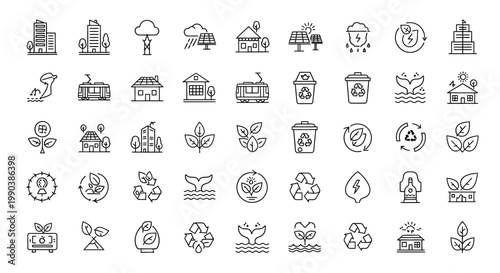 Set of hand drawn ecology and environmental icons.