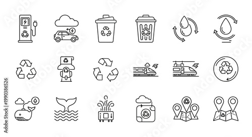 Set of Hand Drawn Sustainable Development and Ecology Icons.