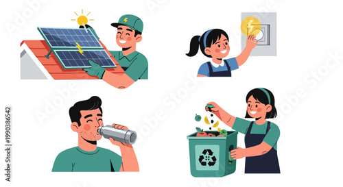 People Engaging in Sustainable Daily Activities and Eco Friendly Habits.