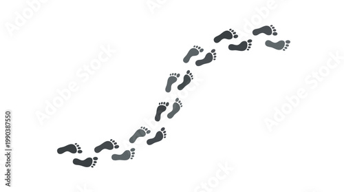 Barefoot footprints path moving forward on an isolated white background