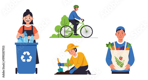 Diverse Group of People Engaging in Eco-Friendly Activities.