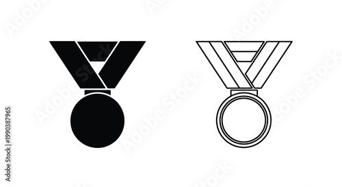 A graphic depiction showcases two black and white medal icons one solid and one outlined symbolizing achievement