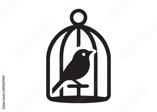 bird in a cage logo design silhouette vectors illustration, bird in a cage silhouette vector logo, silhouette birdcage vector logo, vintage black birdcage logo silhouettes vector on a white background