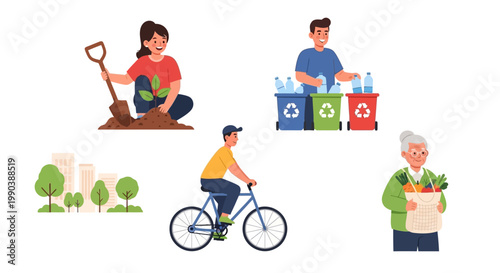 Diverse Group of People Engaging in Eco Friendly and Sustainable Lifestyle Activities.