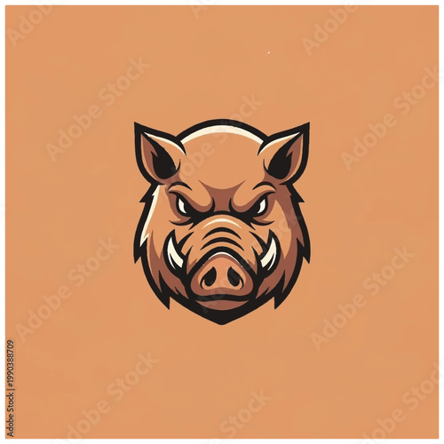 Cartoon angry boar head portrait.