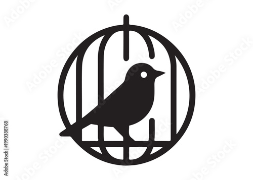 bird in a cage logo design silhouette vectors illustration, bird in a cage silhouette vector logo, silhouette birdcage vector logo, vintage black birdcage logo silhouettes vector on a white background