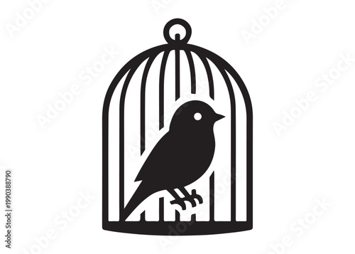 bird in a cage logo design silhouette vectors illustration, bird in a cage silhouette vector logo, silhouette birdcage vector logo, vintage black birdcage logo silhouettes vector on a white background