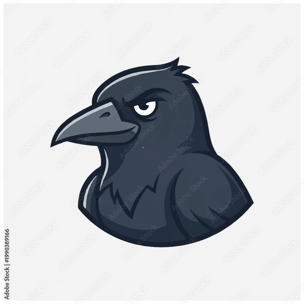 Fototapeta premium Cartoon Black Bird Head Closeup.