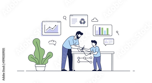 Professional mentor coaching young student in data and sustainability