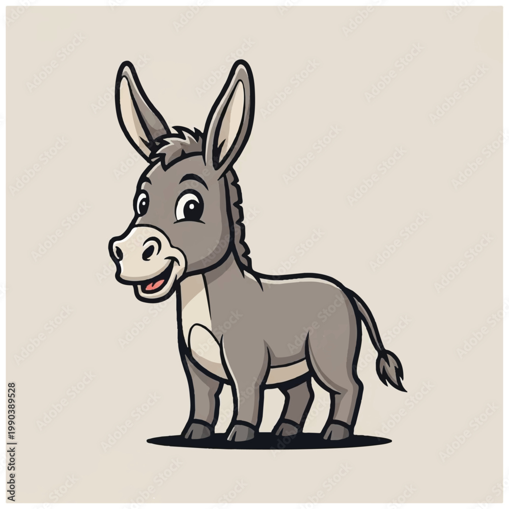 Fototapeta premium Cartoon Donkey Standing Alone Smiling.