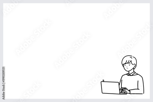 コピースペースのある会議前にパソコンで準備する人（通常運転)（線画）