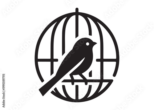 bird in a cage logo design silhouette vectors illustration, bird in a cage silhouette vector logo, silhouette birdcage vector logo, vintage black birdcage logo silhouettes vector on a white background