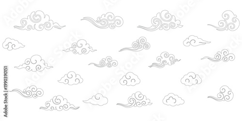 Modern traditional cloud set chinese china japanese korean asian traditional illustrations calligraphy decorations element vector design for background and wallpaper 11