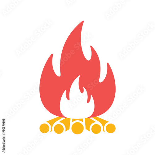 Campfire vector icon isolated on white background, flat style outdoor fire illustration