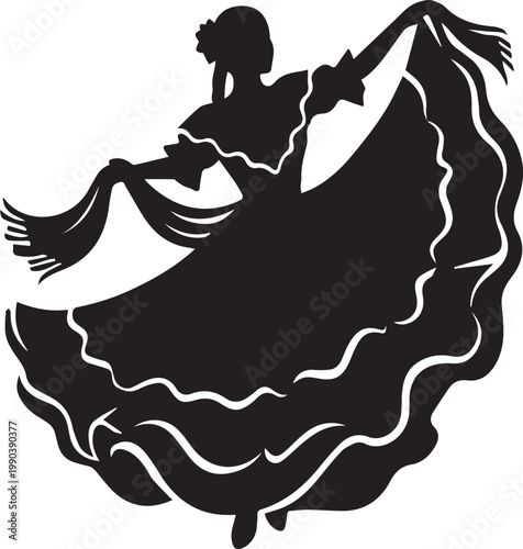 Traditional Folklorico Female Dancer Motion Silhouettes