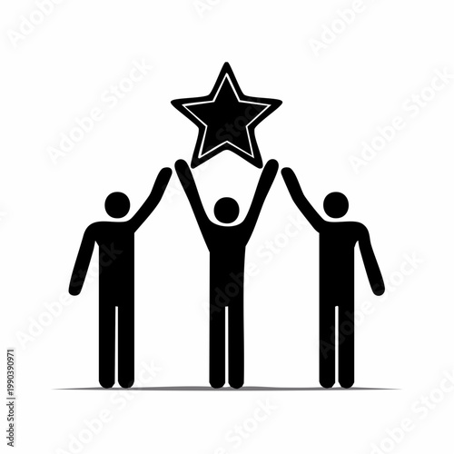 Teamwork Aiming for the Star: A symbolic representation of a collaborative team striving for success, reaching for a shining star as a symbol of aspiration and achievement. 