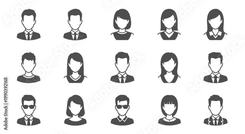 Diverse group of business people icons.