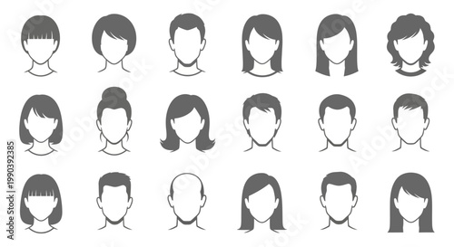 Diverse group of people faces illustrations.