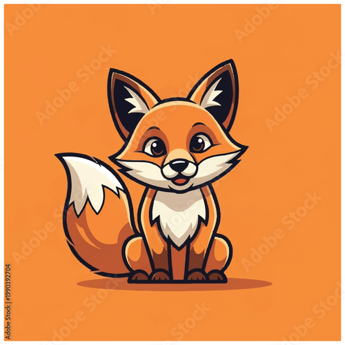 Cute Cartoon Fox Sitting Smiling.