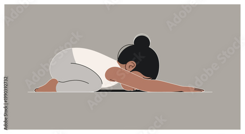 Woman in childs pose vector illustration for wellness and meditation