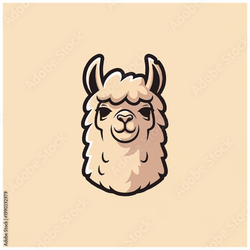 Cute Cartoon Llama Face Closeup.