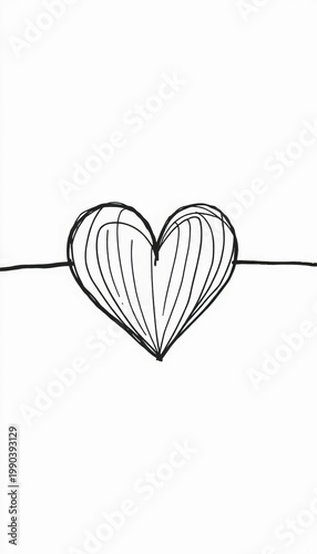 Hand-drawn heart shape doodle on a black line strip, isolated on white Perfect for wedding or valentine's art,  texture,  greeting