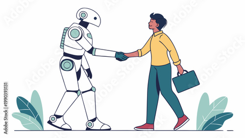 AI Robot and Human Handshake Collaboration Concept Vector Illustration