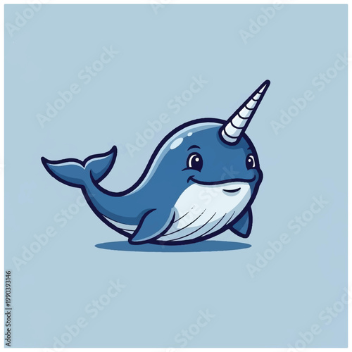 Cute cartoon narwhal with horn.