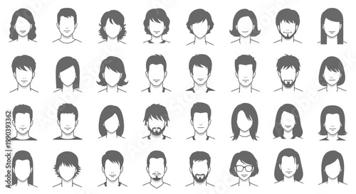 Diverse group of people icons faces.